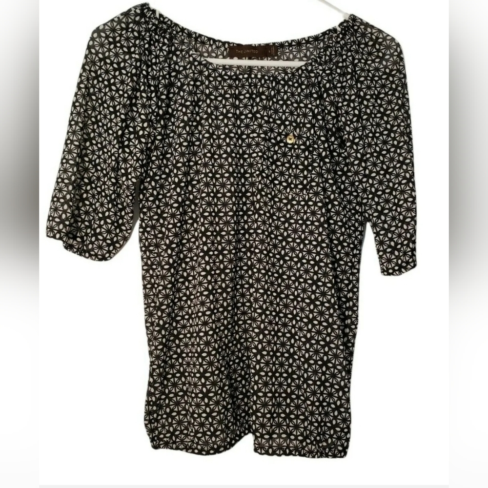 ❤️THE LIMITED WOMEN'S STRETCH CREW ¾ SLEEVE BLACK & GRAY SIZE SMALL FLORAL SHIRT